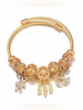 Gold-Tone Charm Bracelet with Amber Crystal Beads